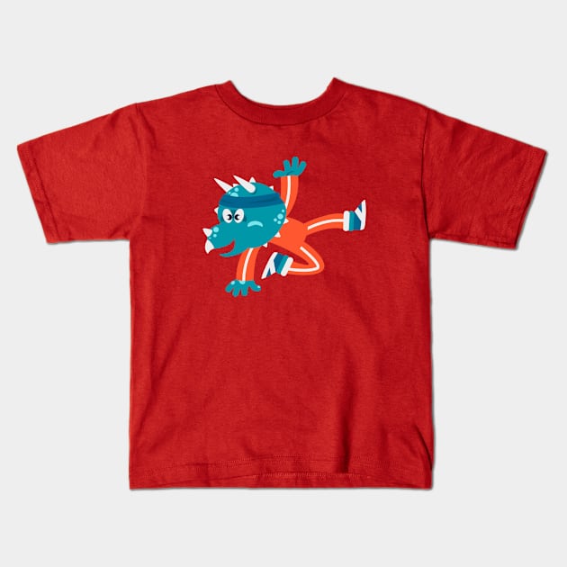 Breakdancing triceratops illustration Kids T-Shirt by pencildog